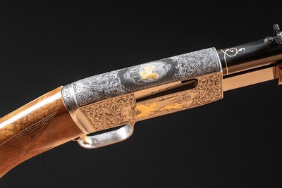 Browning pump action rifle (Trombone) in 22 Long engraved by Master Engraver, Angelo Bee - Image 7 of 15