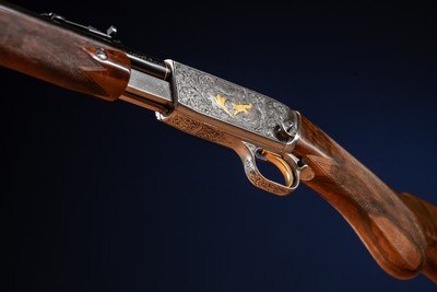 Browning pump action rifle (Trombone) in 22 Long engraved by Master Engraver, Angelo Bee - Image 10 of 15