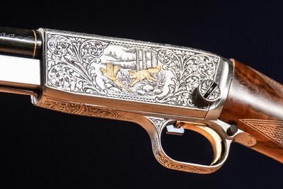 Browning pump action rifle (Trombone) in 22 Long engraved by Master Engraver, Angelo Bee - Image 1 of 15
