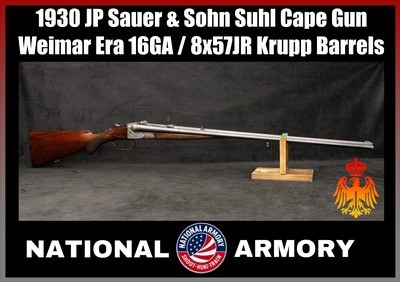 1930 Weimar Era JP Sauer & Sohn Suhl Cape Gun 16GA / 8x57JR Krupp Barrels - Image 1 of 25