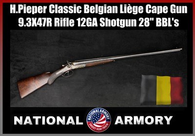 1900 H.Pieper Classic Belgian Liège Cape Gun Rifle Shotgun 12GA 9.3X47R 28
