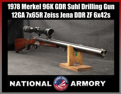 1978 Merkel 96K GDR Suhl Drilling 12GA 7x65R Zeiss Jena Scope Claw Mounts