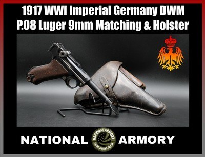 1917 DWM P.08 Luger 9mm All Matching Magazine WWI Imperial Germany Holster - Image 1 of 25