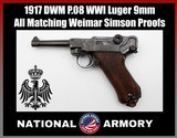 1917 DWM P.08 WWI Luger 9mm All Matching KU & Simson Weimar Reissue Proofs
