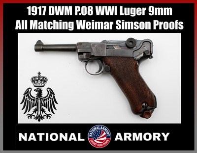 1917 DWM P.08 WWI Luger 9mm All Matching KU & Simson Weimar Reissue Proofs - Image 1 of 25