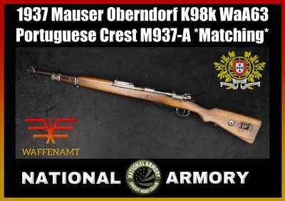 1937 Mauser Oberndorf K98k Portuguese Crest M937-A All Matching No Rework WaA63 - Image 1 of 25