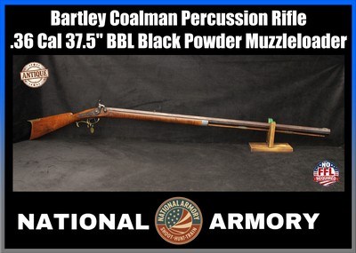 19th Century Bartley Coalman Percussion Rifle .36 Cal Black Powder 37.5