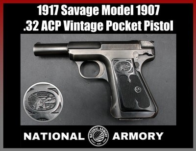 1917 Savage Model 1907 .32 ACP Vintage Pocket Pistol Indian Head Grips C&R - Image 1 of 21