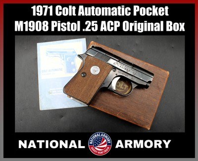 1971 Colt Automatic Pocket Pistol .25 ACP Original Box Manual 1908 C&R - Image 1 of 24
