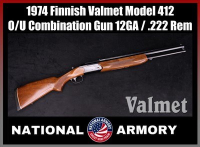 1974 Finnish Valmet Model 412 O/U Combination Gun 12GA / .222 Rem 23.50