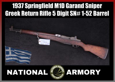 1937 Springfield M1D Garand Sniper Greek Return Rifle Low 5 Digit SN# 1-52 SA Barrel - Image 1 of 25