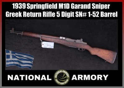 1939 Springfield M1D Garand Sniper Greek Return Rifle Low 5 Digit SN# 1-52 SA Barrel - Image 1 of 25