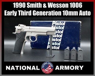 1990 Smith & Wesson 1006 Third Gen 10mm Auto Early TEV Prefix S&W 3 Mags Factory Box - Image 1 of 25
