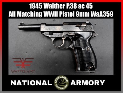 1945 German WWII Walther P.38 ac 45 Military Sidearm WaA359 w/ jvd Magazine - Image 1 of 25
