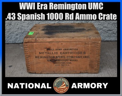 WWI Era Remington UMC .43 Spanish Black Powder 1000 Rd Factory Ammo Crate - Image 1 of 4