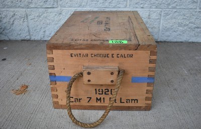 Vintage 1969 Brazilian Army Wooden 7.62 NATO Ammunition Linked Ammo Crate - Image 3 of 5