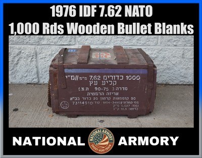 1976 IDF Israeli IMI 7.62 NATO 1,000 Rds Wooden Bullet Blanks Ammo Crate - Image 1 of 5