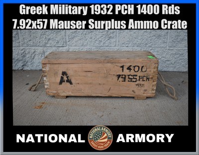 Pre-WWII Greek Military 1932 PCH 1400 Rds 7.92x57 Mauser Surplus Ammo Crate - Image 1 of 6