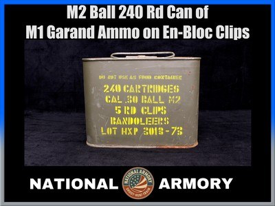1973 Greek HXP .30-06 M2 Ball 240 Rd Can of M1 Garand Ammo on En-Bloc Clips - Image 1 of 5