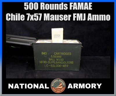 500 Rounds FAMAE Chile 7x57 Mauser FMJ Ammo 1972 Military Surplus In M2A1 Can - Image 1 of 9