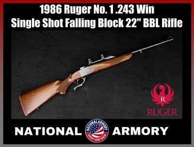 1986 Ruger No. 1 .243 Win Single Shot Falling Block Farquharson Style Rifle - Image 1 of 25