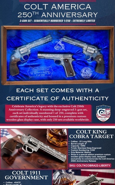 Colt America 250th Anniversary Set -ONLY 250 MADE- PYTHON, KING COBRA, 1911 GOV'T - Image 1 of 1