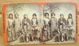 Stereo view of Native Americans with large Rifle - lg group of Utah Indians
