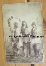 Large Cabinet card photograph of Native Americans in Full Regalia