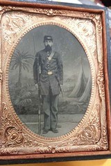 Quarter plate tintype - Soldier with Rifle - painted backdrop Savannah Georgia Studio image