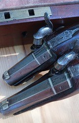 Outstanding Cased pair of Silver Banded and Engraved Henry Derringer Pistols , circa 1850's - 8 of 15