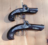 Outstanding Cased pair of Silver Banded and Engraved Henry Derringer Pistols , circa 1850's - 2 of 15