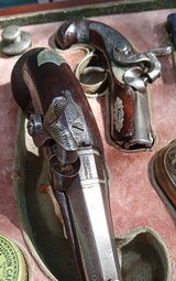 Outstanding Cased pair of Silver Banded and Engraved Henry Derringer Pistols , circa 1850's - 12 of 15