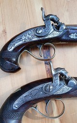 Outstanding Cased pair of Silver Banded and Engraved Henry Derringer Pistols , circa 1850's - 5 of 15