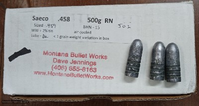 NOS - Sharps - Winchester Lead bullets .458 / .459 .. 500 gr , Montana Bullet Works, box 0f 50