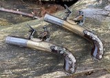 Pair of extra fine (circa 1810) English pocket pistols by Smith. w/silver wire inlay - Image 7 of 10