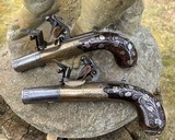 Pair of extra fine (circa 1810) English pocket pistols by Smith. w/silver wire inlay - Image 8 of 10