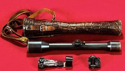 CARL ZEISS JENA RIFLE SCOPE marked Zielsechs Nr. 7713 about 8 Power Magnification, with Case and Stith Mount