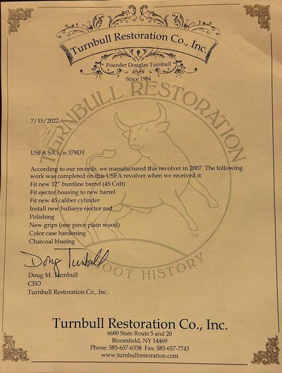 DOUG TURNBULL CUSTOM SINGLE ACTION 12' BUNTLINE REVOLVER .45 COLT made in 2007 - Image 20 of 20