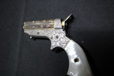 Factory engraved Sharps Pepperbox Silver plate frame Gold plate barrels Real Mother Of Pearl Grips - Image 3 of 15