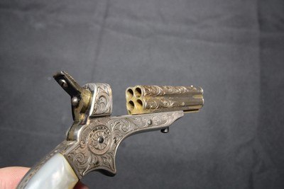 Factory engraved Sharps Pepperbox Silver plate frame Gold plate barrels Real Mother Of Pearl Grips - Image 9 of 15