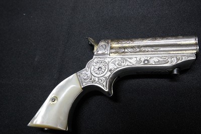 Factory engraved Sharps Pepperbox Silver plate frame Gold plate barrels Real Mother Of Pearl Grips - Image 4 of 15