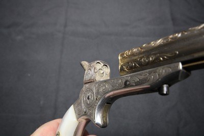 Factory engraved Sharps Pepperbox Silver plate frame Gold plate barrels Real Mother Of Pearl Grips - Image 10 of 15