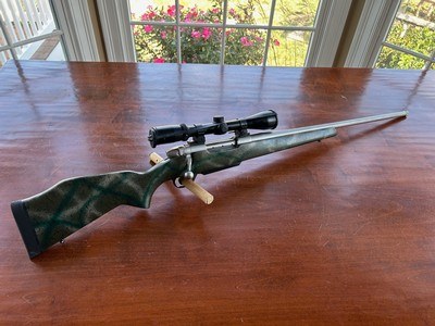 Weatherby Mark V stainless
.340 Wby Mag
Burris 3 9x40 Scope (QD rings)