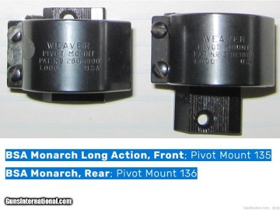 Weaver Pivot Scope Bases & Integral 1” Steel Rings / Mauser 98 / or K98 Clone- BSA Monarch Long-Action Rifle