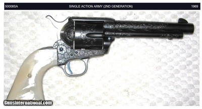 Colt 2nd Generation Single Action Army Revolver; 38 Special;
51/2 Inch; Engraved (non Factory) Genuine Pearl Grips
