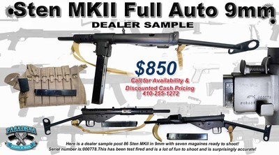 Sten MKII Full Auto Dealer Sample 9mm + 7 Magazines - Serial number is:000778