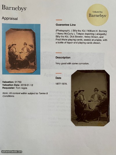 AN AMAZING ORIGINAL AUTHENTICATED 1870S-1881 BILLY THE KID TINTYPE IMAGE WITH GOOD PROVENANCE.