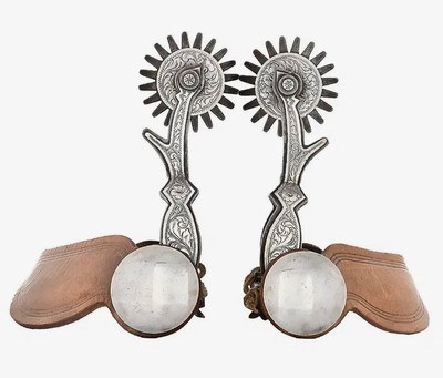 EXQUISITE BOHLIN HOLLYWOOD CALIFORNIA SILVER ENGRAVED SPURS.