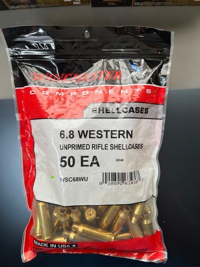 NEW WINCHESTER 6.8 WESTERN UNPRIMED RIFLE SHELLCASES 50 ct - Image 1 of 1