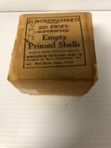 Vintage Box of 25 Winchester .220 Swift Superspeed Empty Primed Shells Unopened - 1 of 6